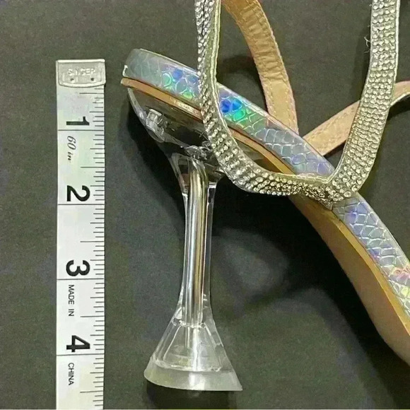 Pointed Toe Heels for Women Ankle Strap Women's Heeled Sandals Glitter Heels - Picture 8 of 9